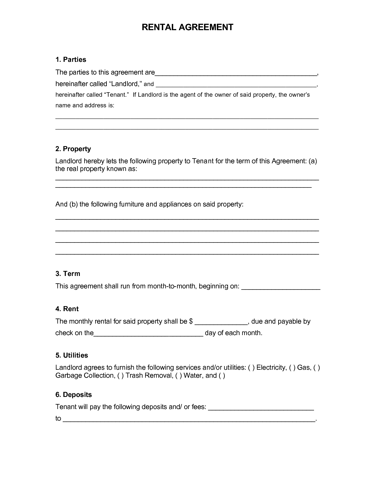 Rental Agreement Template Free Printable Documents
