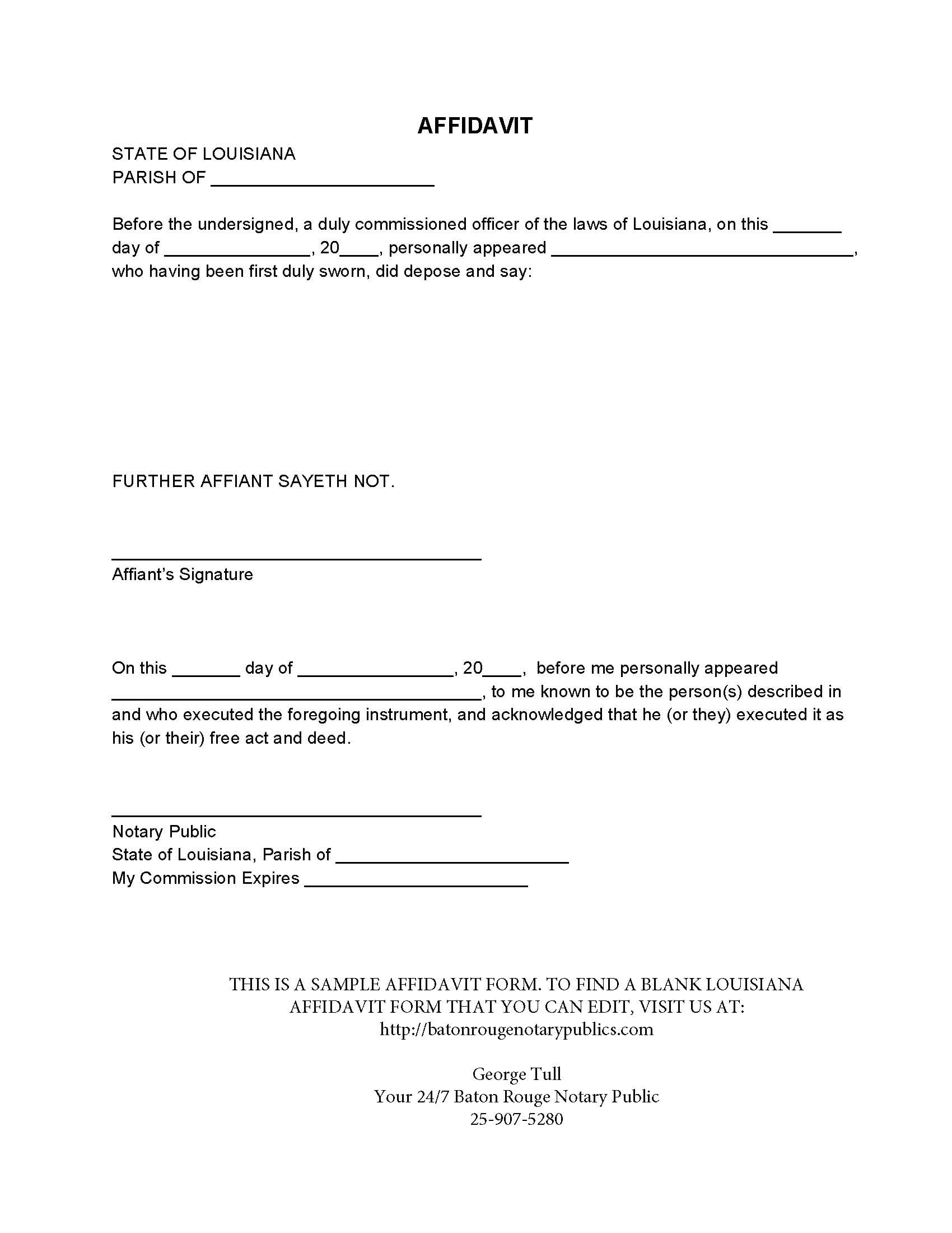 Sample Affidavit Free Printable Documents