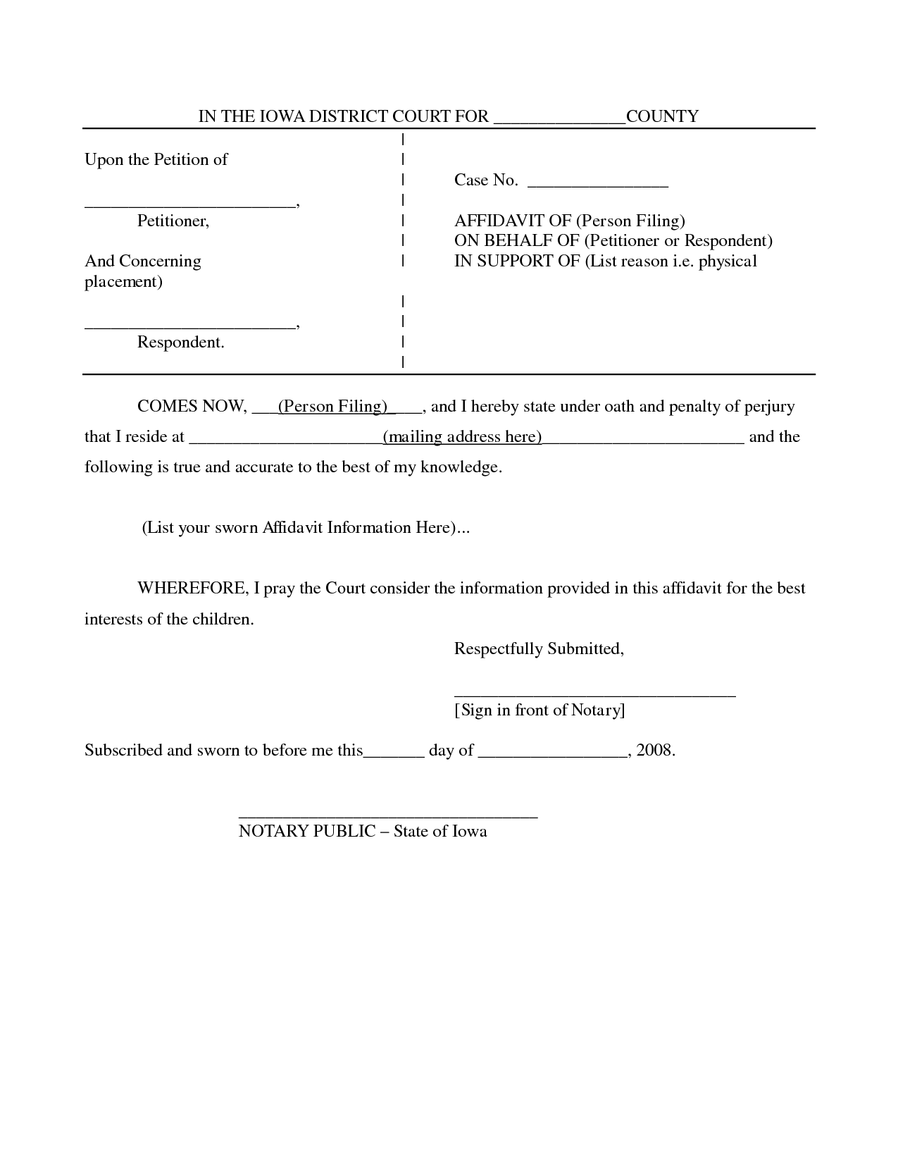 Sample Affidavit Free Printable Documents