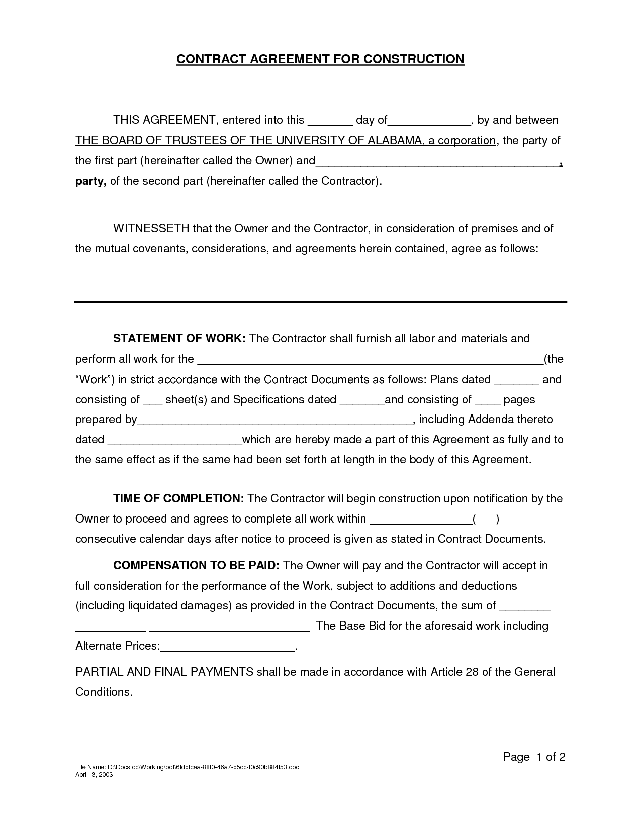 sample il contract bill of particulars