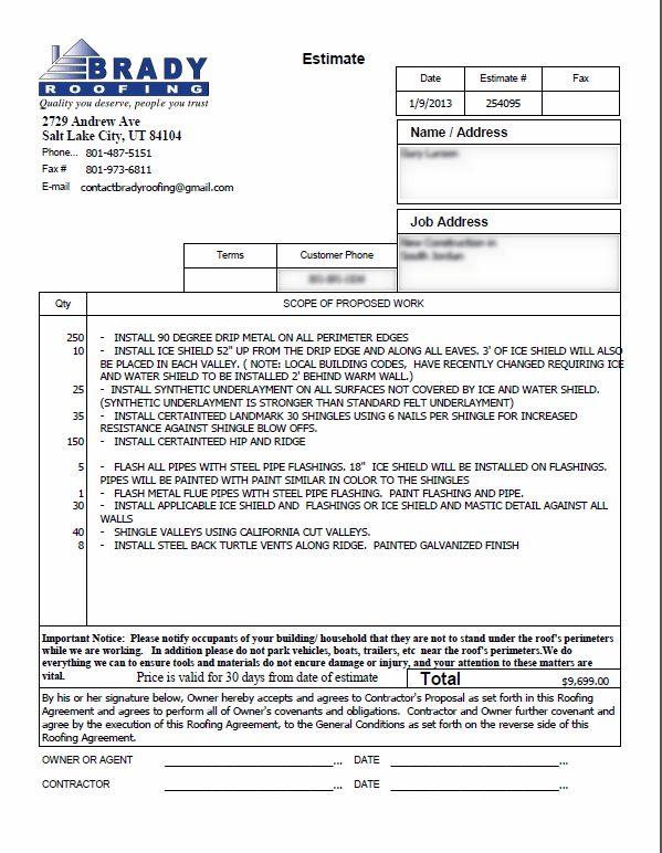 Sample Roofing Contract Free Printable Documents