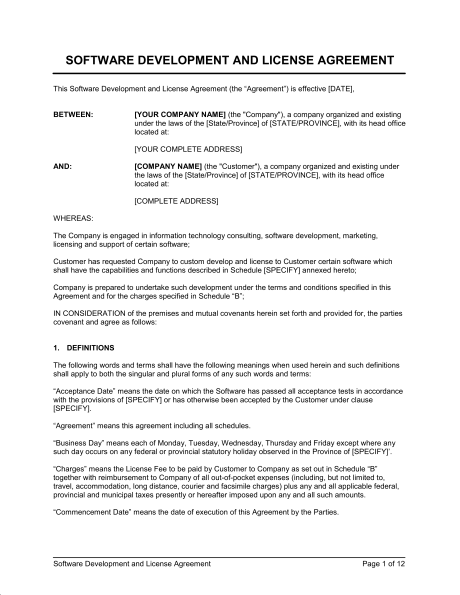 Software Support Contract Template Free Printable Documents