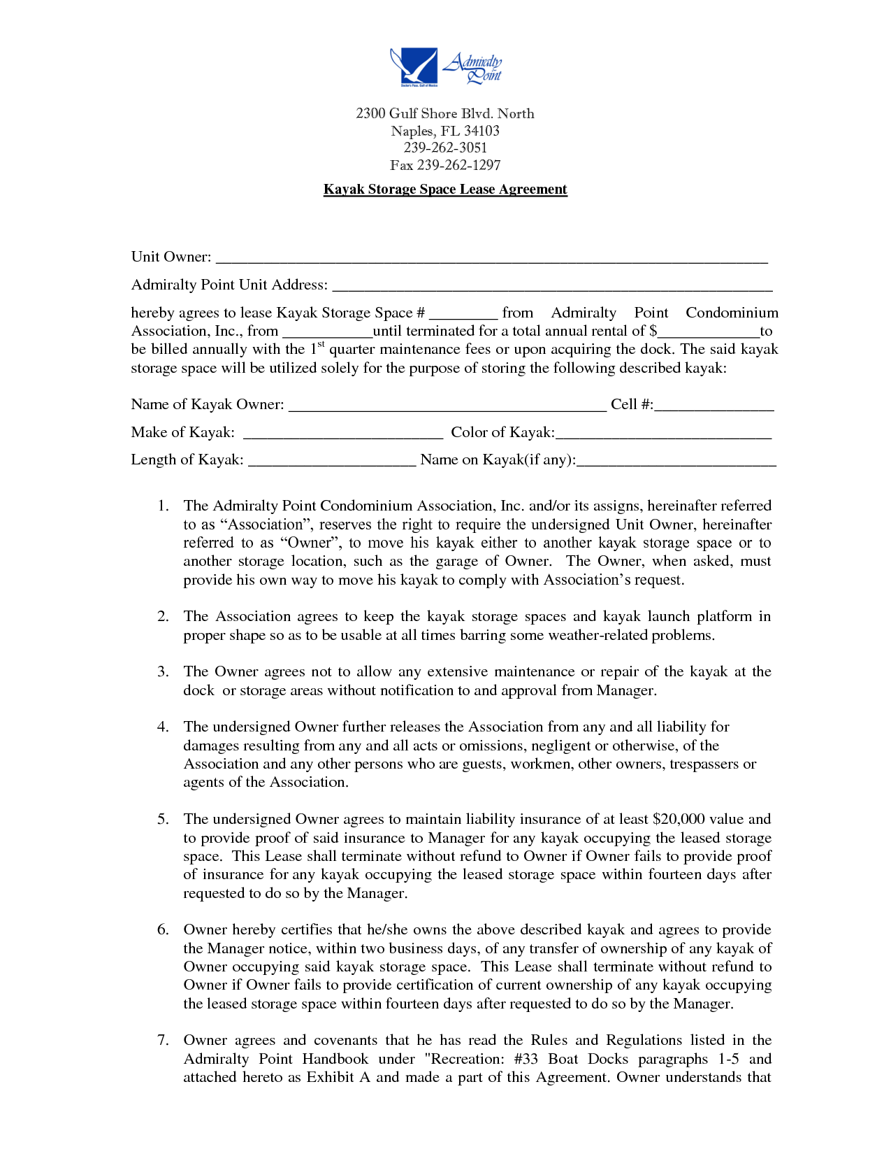 Storage Lease Agreement Free Printable Documents