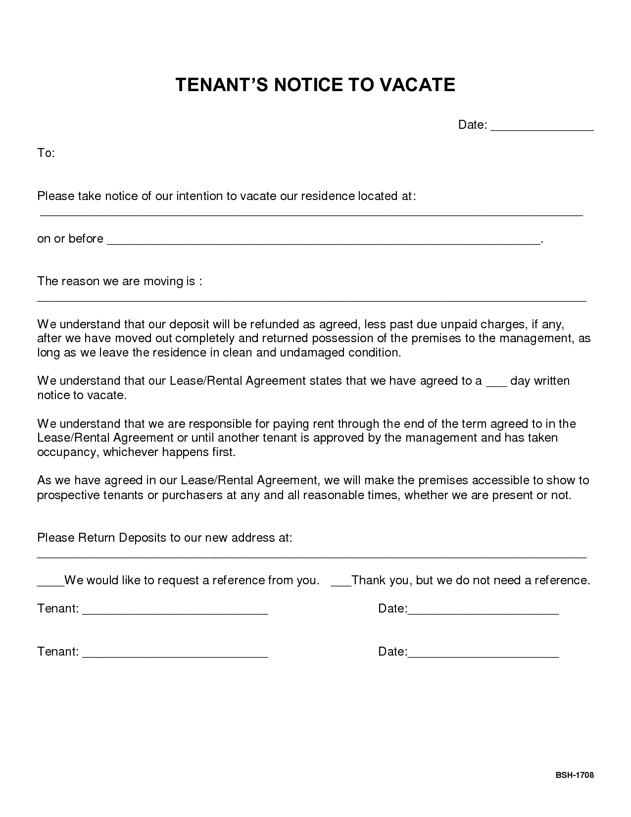 Printable Notice To Vacate Printable World Holiday