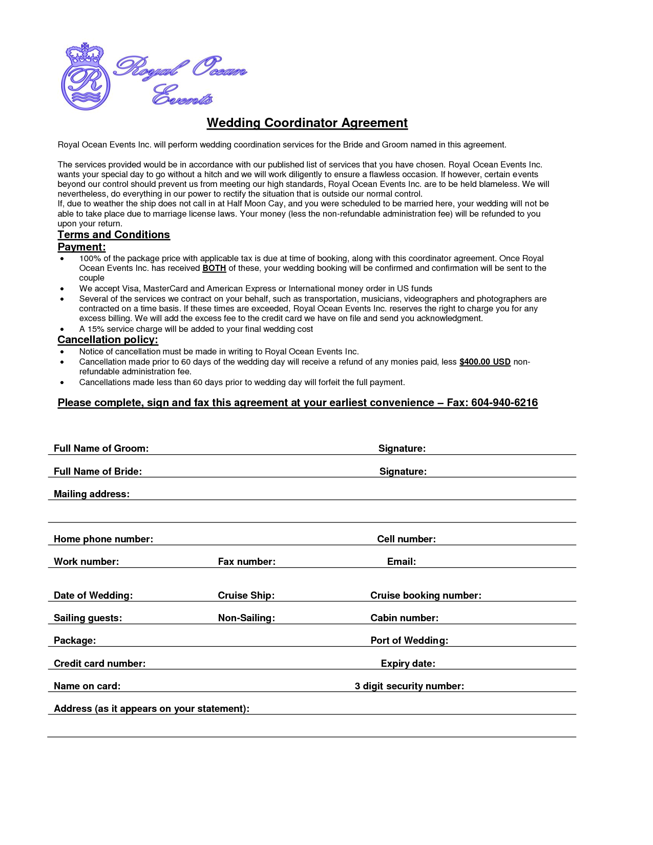 Wedding Planner Contract Free Printable Documents