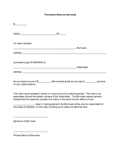 Demand Promissory Note Template - Free Printable Documents