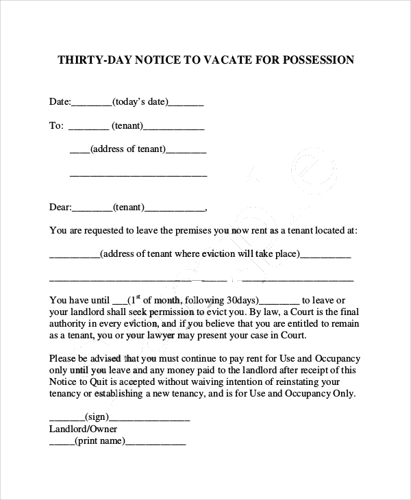 30 Day Eviction Notice Free Printable Documents