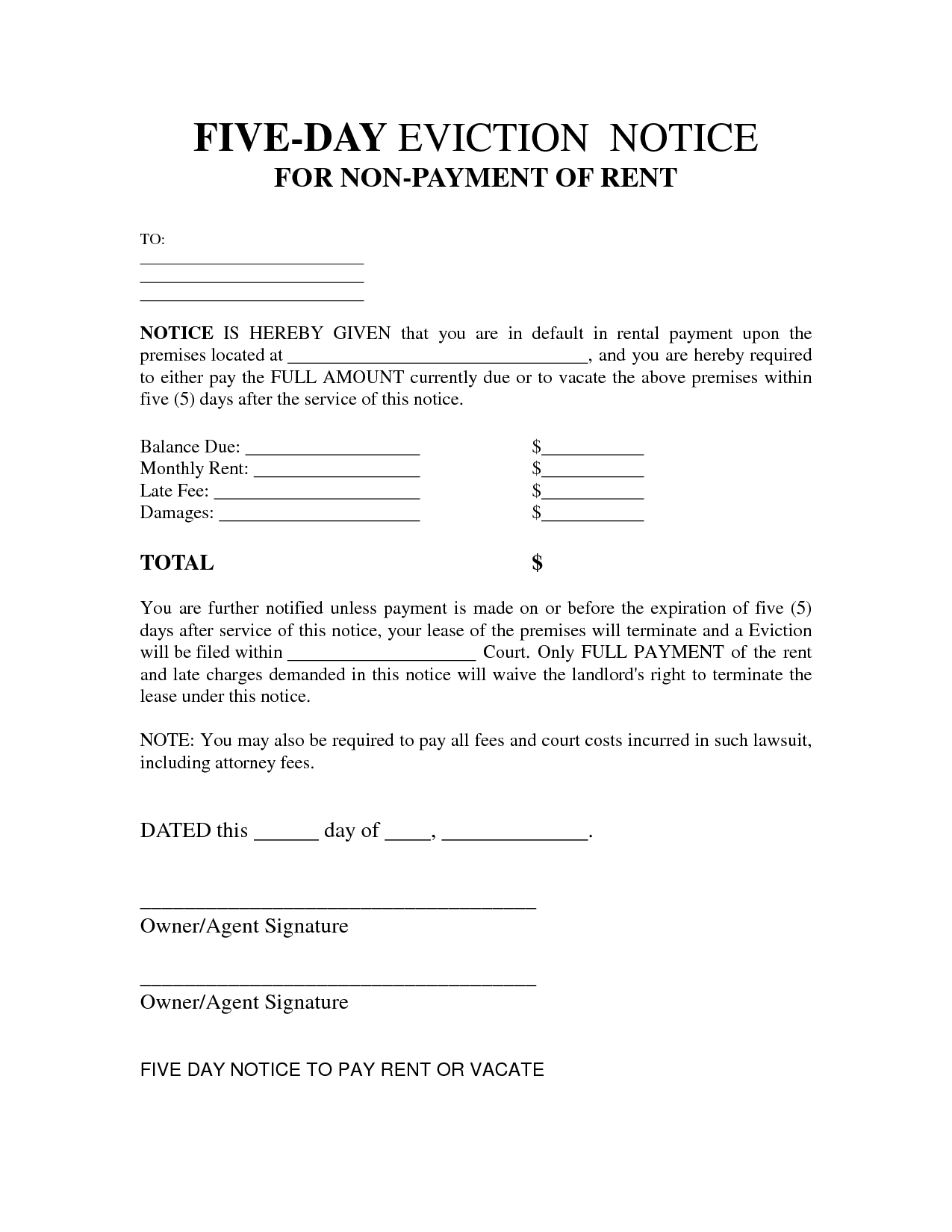 5 Day Eviction Notice - Free Printable Documents