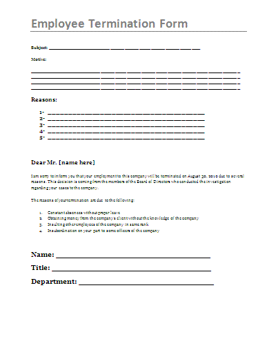 Employee Termination Form - Free Printable Documents