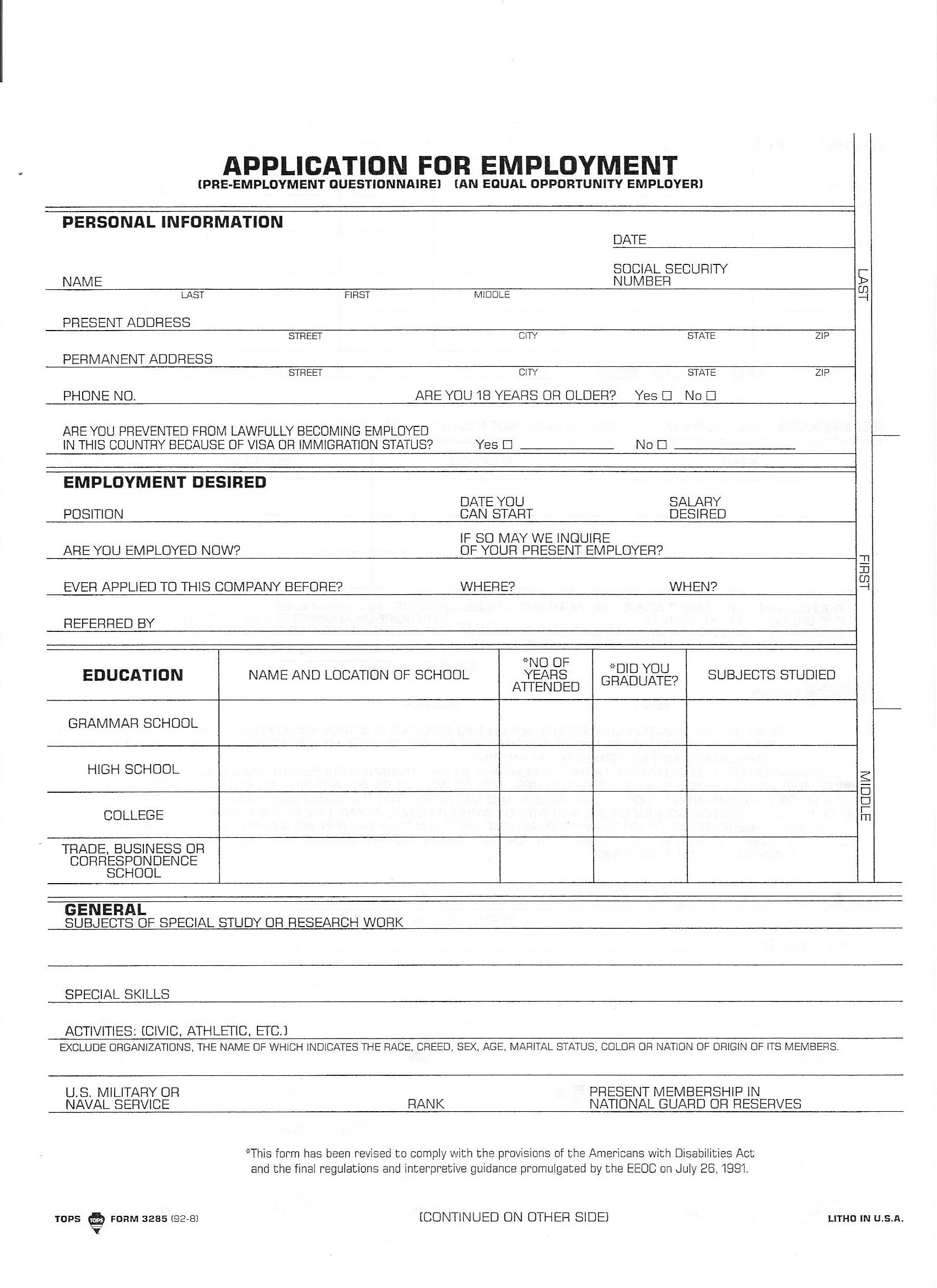 Free Printable Application For Employment - Printable Templates by Nora