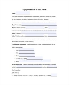 Simple Equipment Bill Of Sale Template Template