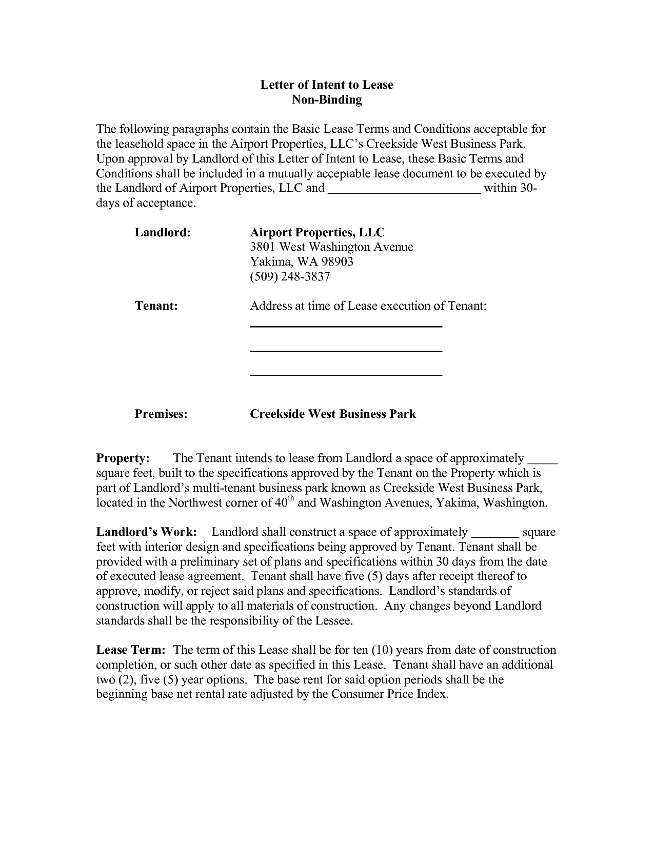 Letter Of Intent Real Estate - Free Printable Documents