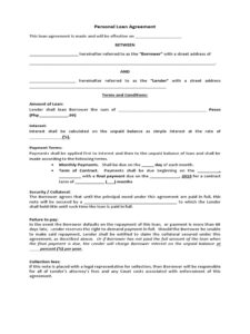 Sample Personal Loan Agreement Letter