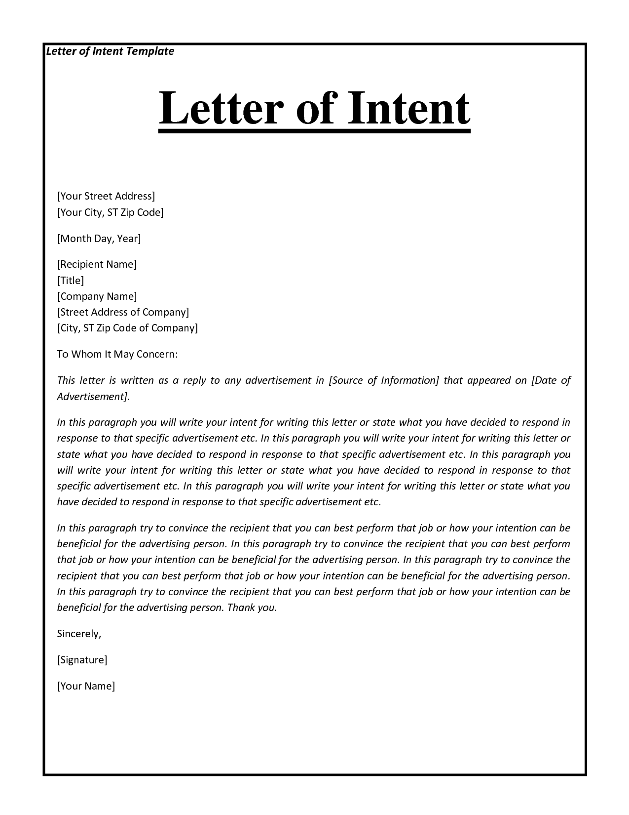 Contoh Letter Of Intent - Riset