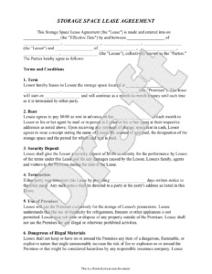 Simple Storage Lease Agreement Template