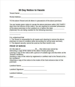 Simple 30 Notice To Vacate Template