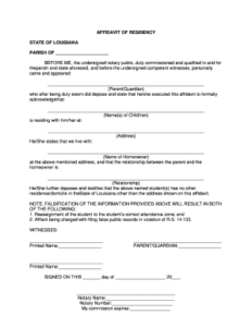 Simple Affidavit Of Residency Form For School Template