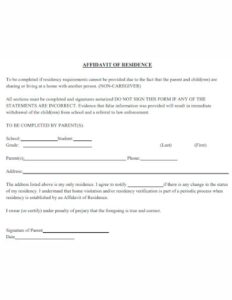 Simple Affidavit Of Residency Form For School Template