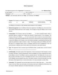 Simple Business Referral Fee Agreement Template