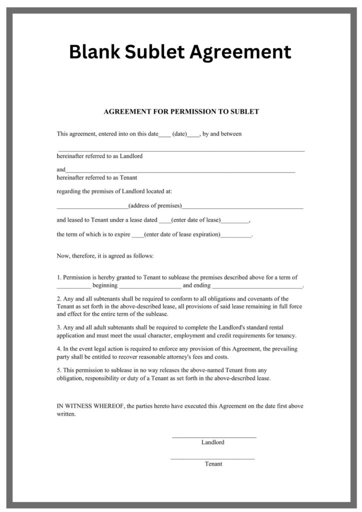Blank Sublet Agreement