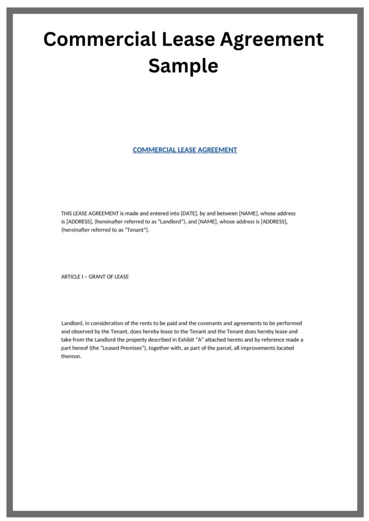 Simple Commercial Lease Agreement Sample Template