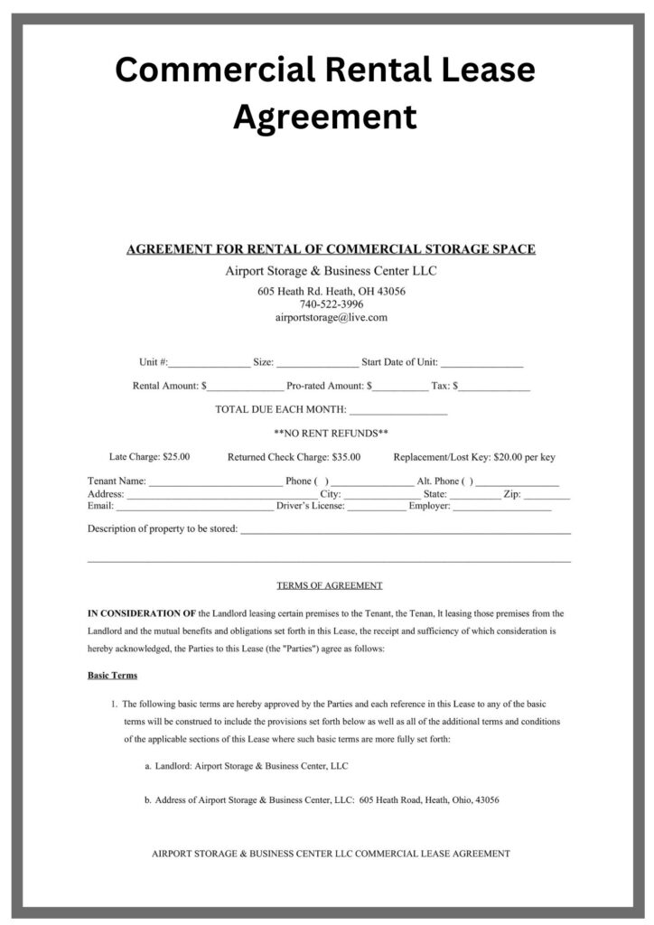 Simple Commercial Rental Lease Agreement Template