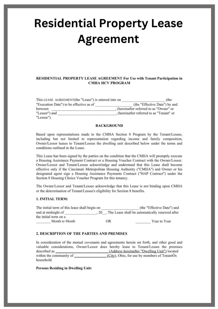 Simple Residential Property Lease Agreement Template
