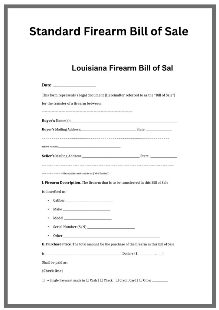 Standard Firearm Bill of Sale