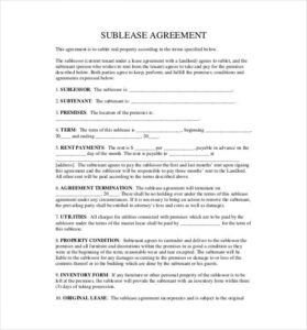 Simple Sublease Contract Sample Template