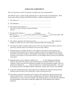 Simple Sublease Contract Sample Template
