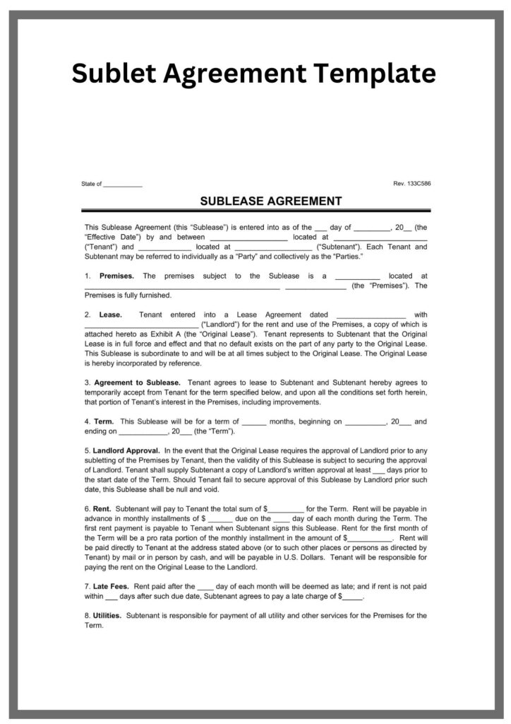 Simple Sublet Agreement Template Template