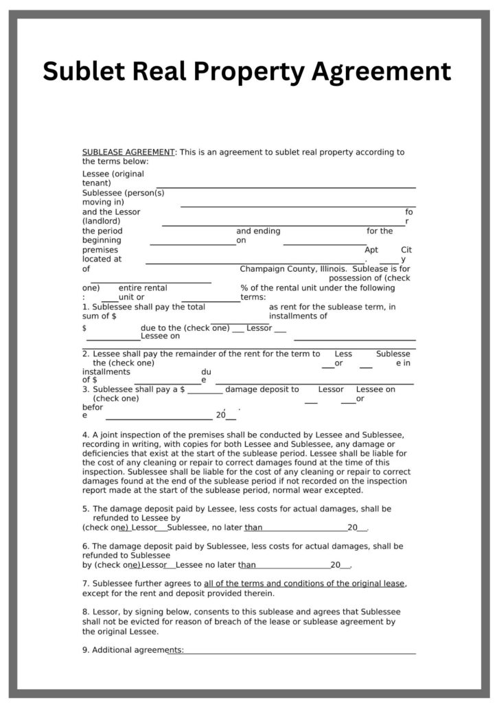 Sublet Real Property Agreement